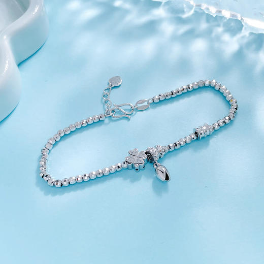 【限时8.8折】【线上铂金馆】PT950 【国际铂金协会 】铂金空心莲花吊饰幸运四叶草小蛮腰间蹦迪珠调节手链(BSL00205)预售产品下单后不退款不退货不换货不补差价) 商品图3