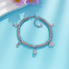 【限时8.8折】【线上铂金馆】PT950 #盘缠 #招财纳福 铂金实心调节福禄呈祥葫芦福袋算盘如意流苏碎金子盘缠手链（内里为无弹力玉线）(PTSL00048)预售产品下单后不退款不退货不换货不补差价)