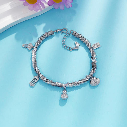 【限时8.8折】【线上铂金馆】PT950 #盘缠 #招财纳福 铂金实心调节福禄呈祥葫芦福袋算盘如意流苏碎金子盘缠手链（内里为无弹力玉线）(PTSL00048)预售产品下单后不退款不退货不换货不补差价) 商品图0