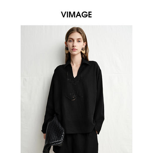 VIMAGE纬漫纪垂坠舒适醋纤宽松显瘦衬衫2025夏季新款V2313945 商品图1