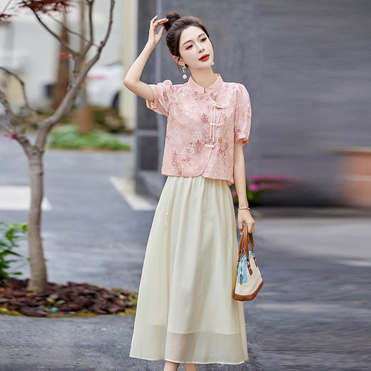 新中式国风半身裙套装2025夏季新款流苏碎花短袖上衣裙子两件套YWY8938 商品图3