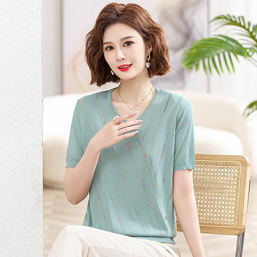丁摩 洋气妈妈装夏装冰丝上衣宽松T恤小衫女士时尚薄款针织衫短袖5ZF-2392 商品图2
