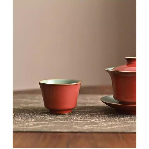 「景德镇手拉坯豇豆红陶瓷主人杯」品茗杯大号茶盏内汝窑开片茶杯 商品图1