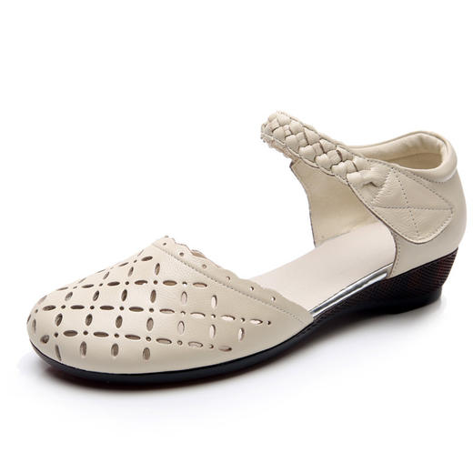 丁摩 夏季妈妈凉鞋牛筋软底包头女鞋女士低跟坡跟舒适镂空鞋5ZF-8132 商品图4