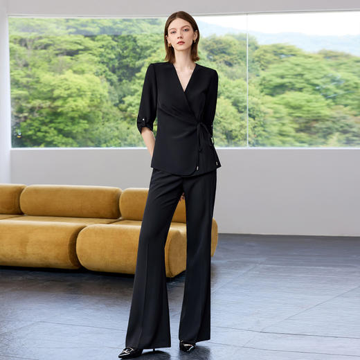 IWY/黑色夏季薄款总裁西装套装女气质休闲通勤商务职业装绑带工作服CP2285 商品图1