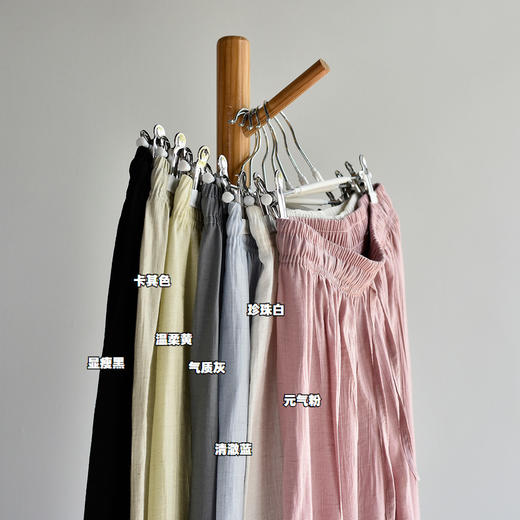 丁摩 【亚麻汽泡裤】白色阔腿裤女夏季高腰棉麻宽松直筒亚麻休闲裤5ZF-C375 商品图2