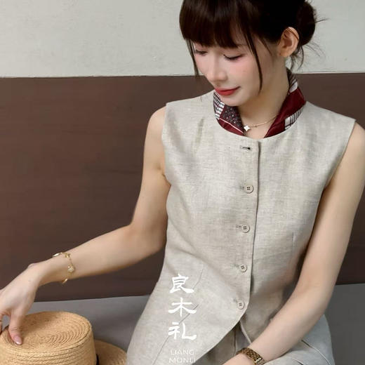 【预售7天】良木礼亚麻无袖套装（043535-618） 商品图2
