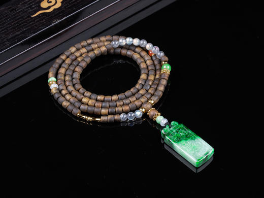 XY0359沉香+翡翠仿古祥纹无事牌挂件 商品图0