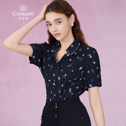 乔万尼短袖衬衫女新款夏季港风设计上衣EF2C349 商品图4