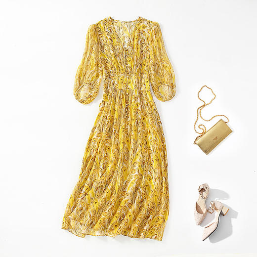 丁摩 真丝连衣裙中长裙春夏新品女装气质显瘦显高桑蚕丝裙5ZF-90482 商品图4