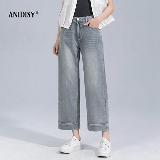 春夏高腰拉链后松紧腰垂感九分直筒牛仔裤 商品图4