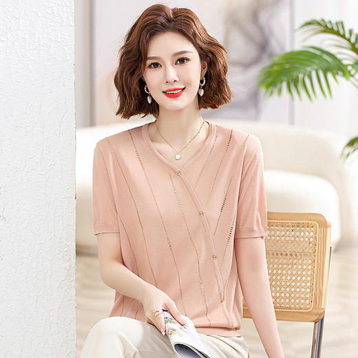 丁摩 洋气妈妈装夏装冰丝上衣宽松T恤小衫女士时尚薄款针织衫短袖5ZF-2392 商品图0