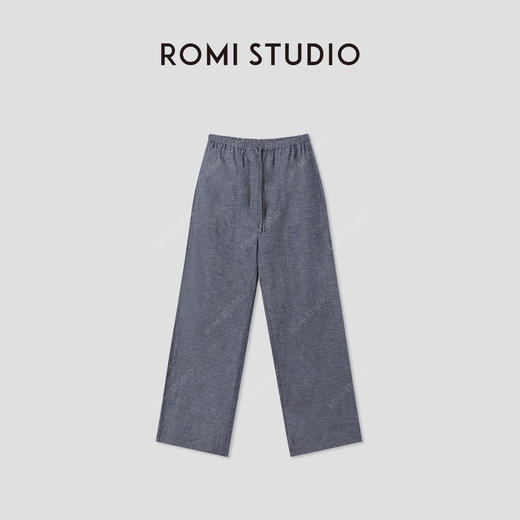 ROMI STUDIO亚麻棉混纺色织松紧腰抽绳直筒休闲裤 RWCSXD2976 商品图0