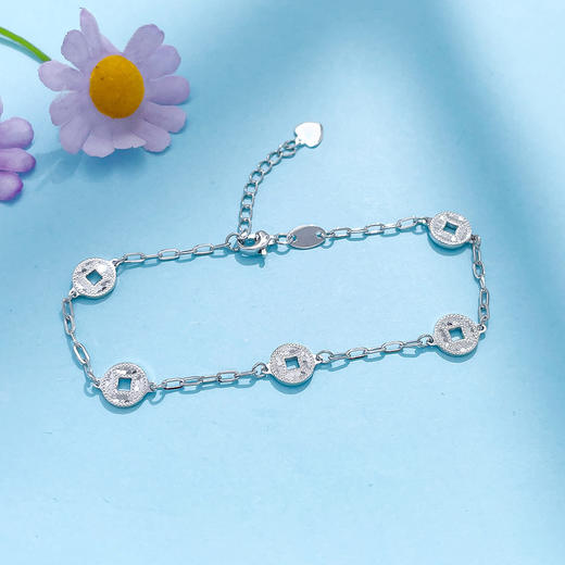 【限时8.8折】【线上铂金馆】PT950 #招财进宝 【国际铂金协会】铂金镂空CNC财源滚滚鱼鳞铜钱造型金币调节手链(BSL00217)预售产品下单后不退款不退货不换货不补差价) 商品图2