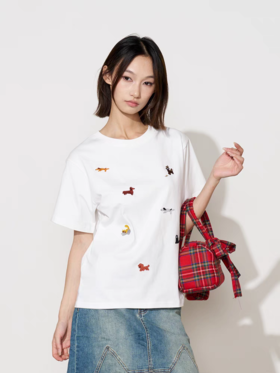 MoodLikeMe/MTX2563/印记猫狗刺绣正肩短袖T恤