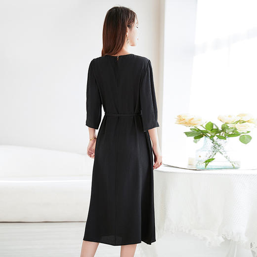 丁摩 夏季新100%桑蚕丝中长裙冠乐皱肌理感真丝连衣裙女5ZF-8900 商品图2