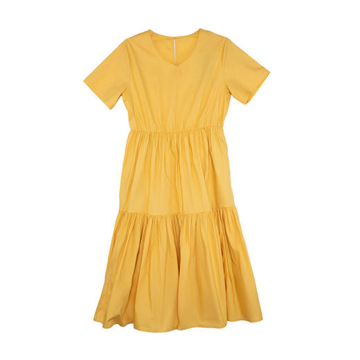 谜底连衣裙短袖2025夏季新款简约风V领纯色中长裙塔裙257ML7749 商品图4