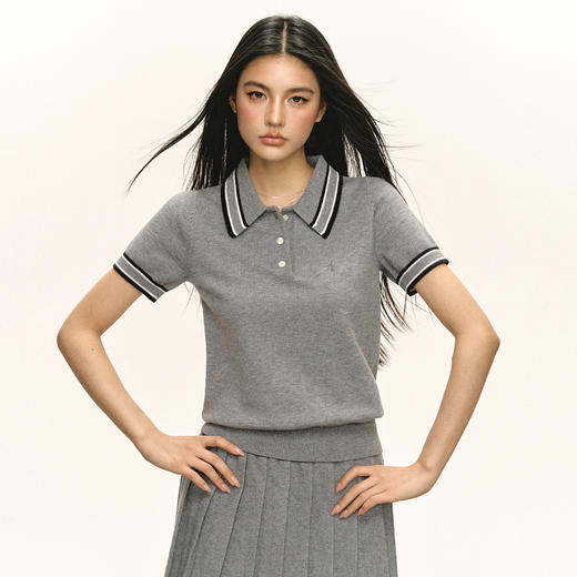 Ariseism 美式复古POLO衫女夏季新款翻领上衣 商品图0