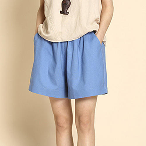 百媚生 【2条】】棉麻松紧腰女士三分短裤春夏阔腿亚麻短裤 商品图1