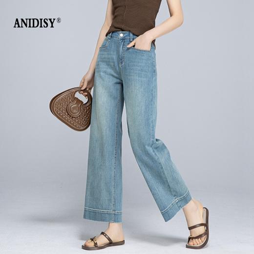 春夏高腰拉链后松紧腰垂感九分直筒牛仔裤 商品图2