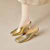 【预售5天】精致外穿拖鞋包头编织牛皮夏季金色宴会高跟鞋凉拖MBJR&6919 商品缩略图0