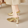 【预售5天】精致外穿拖鞋包头编织牛皮夏季金色宴会高跟鞋凉拖MBJR&6919 商品缩略图3