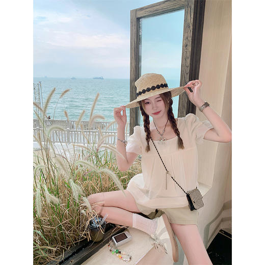 <曾小咸推荐>现货秒杀！微信超特价！韩系减龄方领娃娃衫短袖衬衫 日常139.99 立减70 秒杀69.99！ 商品图3