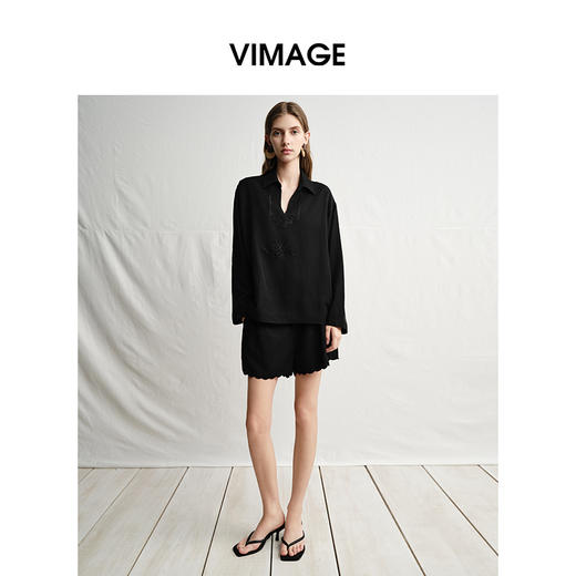 VIMAGE纬漫纪垂坠舒适醋纤宽松显瘦衬衫2025夏季新款V2313945 商品图3