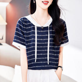 丁摩 真丝上衣女休闲连帽小衫桑蚕丝短袖T恤T0205