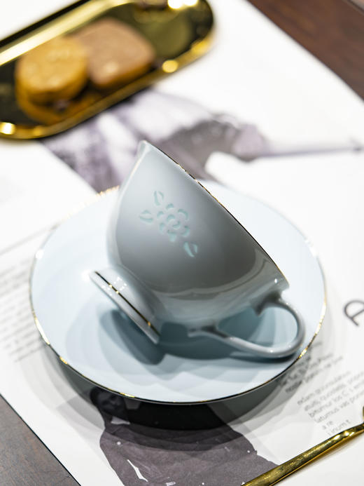 富玉 景德镇陶瓷金枝玉叶咖啡杯碟家用高档精致青瓷玲珑杯高级感轻奢高颜值 商品图2
