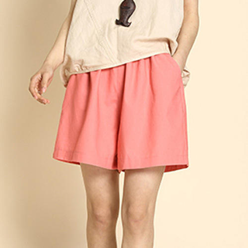 百媚生 【2条】】棉麻松紧腰女士三分短裤春夏阔腿亚麻短裤 商品图2