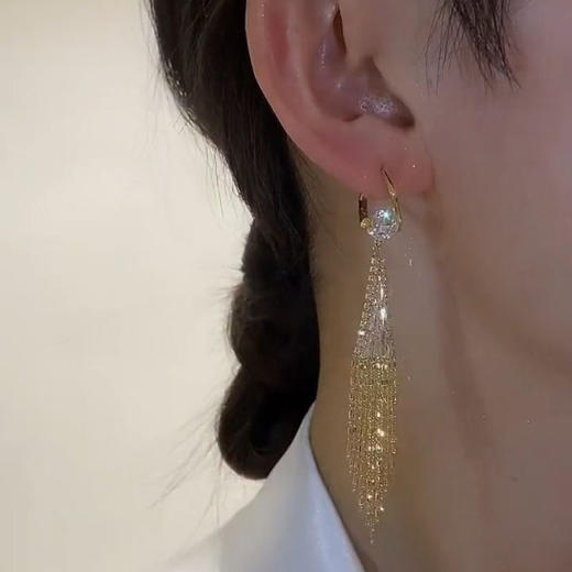 丁摩 锆石耳环气质奢华长款交叉流苏耳坠时尚百搭耳饰5ZF-5261 商品图3