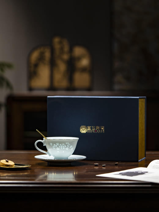 富玉 景德镇陶瓷金枝玉叶咖啡杯碟家用高档精致青瓷玲珑杯高级感轻奢高颜值 商品图0