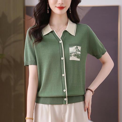 翻领冰丝针织衫，气质减龄polo衫上衣CC-89-791 商品图0