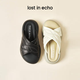 lost in echo2025夏季新款羊皮交叉带舒适厚底增高外穿沙发拖鞋女