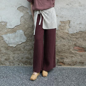 绽放310朵/【甜茶系列】采茶裤亚麻全松紧腰系带毛边装饰微喇长裤