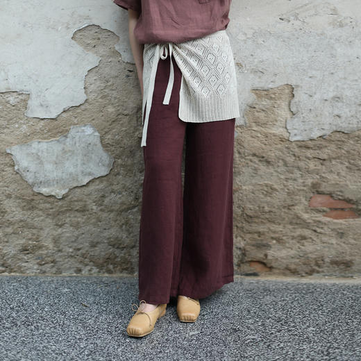 绽放310朵/【甜茶系列】采茶裤亚麻全松紧腰系带毛边装饰微喇长裤 商品图0