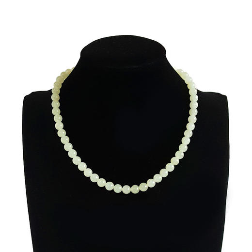 【天然正品】天然约8.0MM无杂裂青海料晴水绿和田玉圆珠44CM项链女士现售价：980特价！220325AH36 商品图0