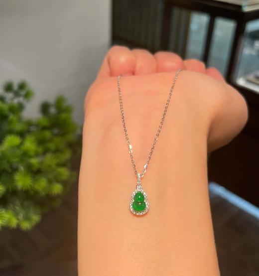 A级帝王绿翡翠S925银小葫芦吉祥平安吊坠项链 商品图6