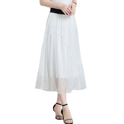 丁摩 真丝简约中长款网纱裙松紧腰桑蚕丝半身裙75670 商品图4