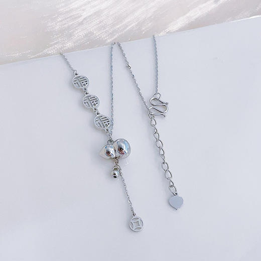 【限时8.8折】【线上铂金馆】PT950 #葫芦 #招财纳福 铂金实心调节福运连连光面葫芦铜钱造型流苏套链(PTTL00133)预售产品下单后不退款不退货不换货不补差价) 商品图0