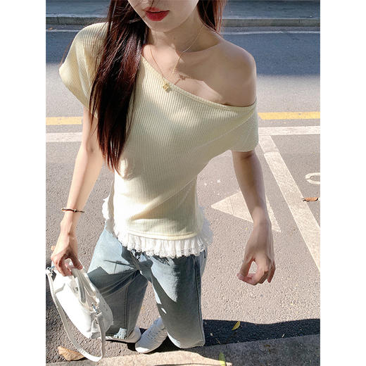 <曾小咸推荐>不规则华夫格斜肩短袖 日常99.99 立减50 秒杀49.99！ 商品图1