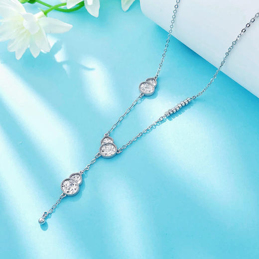 【限时8.8折】【线上铂金馆】PT950 #碎碎冰 #招财纳福 【国际铂金协会  精品】铂金空心AB调节福禄连连Y形流苏葫芦套链(BTL00382)预售产品下单后不退款不退货不换货不补差价) 商品图2