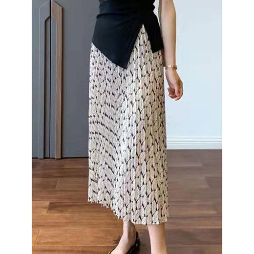 丁摩 温柔风碎花百褶高腰a字显瘦半身裙子女春夏新款气质中长裙5ZF-9635 商品图3