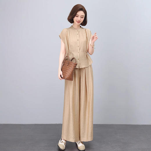 丁摩 时尚休闲天丝麻套装女夏季气质宽松显瘦阔腿裤两件套潮5ZF-6721 商品图1