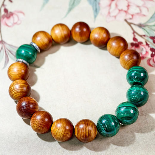 易祈吉祥五行补木系列崖柏手链孔雀石饰品送礼老银手串礼物 商品图3