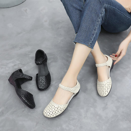 丁摩 夏季妈妈凉鞋牛筋软底包头女鞋女士低跟坡跟舒适镂空鞋5ZF-8132 商品图0