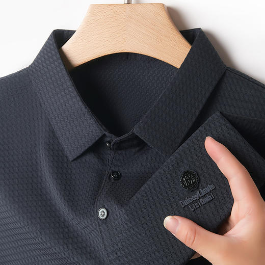 夏季新款纯色休闲男士t恤商务翻领薄款透气冰丝无痕短袖男 商品图3