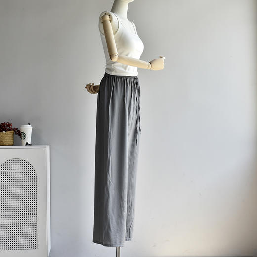 丁摩 【亚麻汽泡裤】白色阔腿裤女夏季高腰棉麻宽松直筒亚麻休闲裤5ZF-C375 商品图6