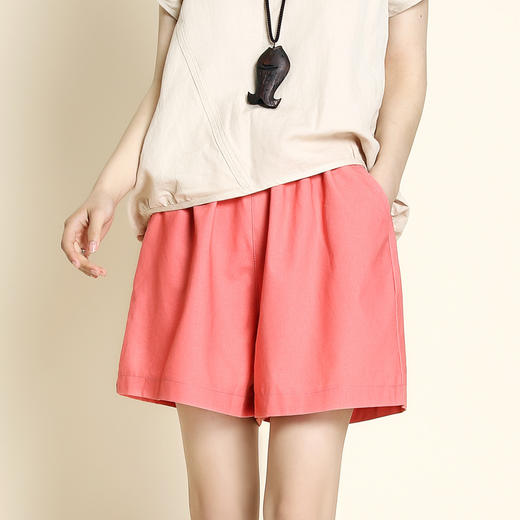 百媚生 【2条】】棉麻松紧腰女士三分短裤春夏阔腿亚麻短裤 商品图7